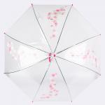 Зонт - трость полуавтоматический «Цветы», 8 спиц, R = 45 см, цвет прозрачный/розовый