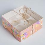 Коробка для капкейков, кондитерская упаковка, 4 ячейки «С 8 марта», 16 х 16 х 7.5 см