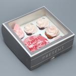 Коробка для капкейков и бенто-торта, кондитерская упаковка «Present», 25 х 25 х 10 см