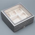 Коробка для капкейков и бенто-торта, кондитерская упаковка «Present», 25 х 25 х 10 см