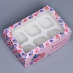 Коробка для капкейков, кондитерская упаковка с окном, 6 ячеек «Вкусного настроения», 25 х 17 х 10 см