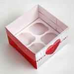 Коробка для капкейков, кондитерская упаковка, 4 ячейки «Ja t`aime», 16 х 16 х 10 см