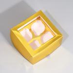 Коробка для капкейков, кондитерская упаковка с окном, 4 ячейки «Золотистая», 16 х 16 х 10 см