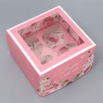Коробка для капкейков, кондитерская упаковка двухсторонняя, 4 ячейки «Нежность» 16 х 16 х 10 см