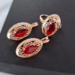 Комплект ювелирной бижутерии коллекция Дубай серьги и кольцо покрытие позолота вставка камень цвет красный