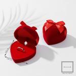 Футляр бархатный под серьги/кольцо «Сердце» с лентой, 6,2*6,2, цвет красный