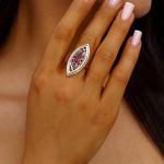 Кольцо коллекция Дубай двойное покрытие позолота с серебром вставка камень цвет малиновый