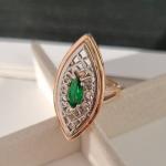 Кольцо коллекция Дубай двойное покрытие позолота с серебром вставка камень цвет зеленый