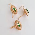 Комплект ювелирной бижутерии коллекция Дубай серьги и кольцо покрытие позолота вставка камень цвет зеленый