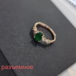 Кольцо безразмерное раздвижное коллекция Xuping покрытие позолота вставка камень зеленый матовый
