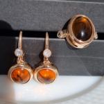 Комплект ювелирной бижутерии коллекция Дубай серьги и кольцо покрытие позолота вставка янтарь