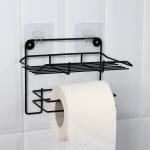 Держатель для туалетной бумаги с полочкой, 19*10*14,5 см, цвет черный