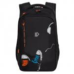 Рюкзак молодёжный 42 х 31 х 22 см, Grizzly, эргономичная спинка, отделение для ноутбука, чёрный/оранжевый