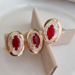 Комплект ювелирной бижутерии коллекция Дубай серьги и кольцо посеребрение с позолотой вставка камень красный