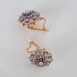 Серьги цветы ювелирная бижутерия коллекция Дубай покрытие позолота цвет камня прозрачный и сиреневый