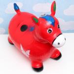 Игрушка - прыгун детская "Музыкальная Лошадка" резиновая надувная, 50х30см, красная