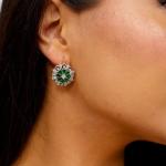 Серьги цветы ювелирная бижутерия коллекция Дубай покрытие позолота цвет камня зеленый изумруд прозрачный