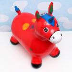 Игрушка - прыгун детская "Музыкальный Единорог" резиновая надувная, 50х30см, красный