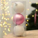 Ёлочные шары новогодние «С Новым годом!», на Новый год, пластик, d=6, 3 шт., цвет нежно-розовый и белый