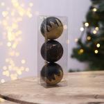 Ёлочные шары новогодние «С новым счастьем!», на Новый год, пластик, d=8, 3 шт., цвет чёрное золото
