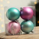 Ёлочные шары новогодние «С Новым годом!», на Новый год, пластик, d=6, 4 шт., цвет голубой и нежно-розовый