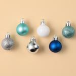 Ёлочные шары новогодние, на Новый год, пластик, d=3 см, 16 шт., цвет синий, серебристый, голубой и белый