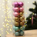 Ёлочные шары новогодние, на Новый год, пластик, d=3 см, 28 шт., цвет голубой, розовый и золотой
