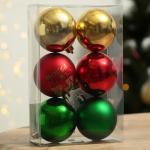 Ёлочные шары новогодние «Счастье рядом!», на Новый год, пластик, d=6, 6 шт., цвет зелёный, красный и золотой