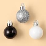 Ёлочные шары новогодние, на Новый год, пластик, d=3 см, 6 шт., цвет чёрный, серебристый, белый