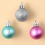Ёлочные шары новогодние, на Новый год, пластик, d=3 см, 6 шт., цвет голубой, серебристый, розовый
