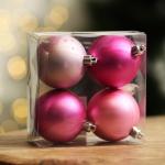 Ёлочные шары новогодние «Верь в чудеса!», на Новый год, пластик, d=6, 4 шт., цвет нежно-розовый и ярко-розовый