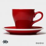 Кофейная пара фарфоровая Magistro Coffee time, 2 предмета: чашка 180 мл, блюдце d=14,5 см, цвет красный
