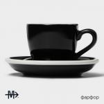 Кофейная пара фарфоровая Magistro Coffee time, 2 предмета: чашка 80 мл, блюдце d=11,5 см, цвет чёрный