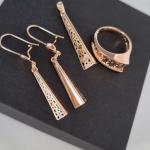 Комплект ювелирной бижутерии коллекция Дубай серьги кольцо кулон покрытие позолота