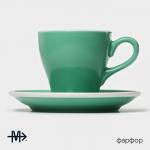 Кофейная пара фарфоровая Magistro Coffee time, 2 предмета: чашка 180 мл, блюдце d=14,5 см, цвет бирюзовый
