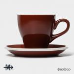 Кофейная пара фарфоровая Magistro Coffee time, 2 предмета: чашка 280 мл, блюдце d=15,5 см, цвет коричневый