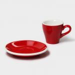 Кофейная пара фарфоровая Magistro Coffee time, 2 предмета: чашка 80 мл, блюдце d=12,5 см, цвет красный