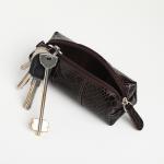 Ключница карманная на молнии, TEXTURA, длина 12,5 см, кольцо, цвет коричневый