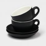 Набор чайный керамический Magistro Matt black, 4 предмета: чашка 210 мл, 2 шт, блюдце d=14 см, 2 шт