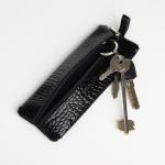 Ключница карманная на молнии, TEXTURA, длина 17 см, кольцо, цвет чёрный