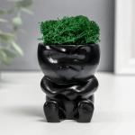 Кашпо бетонное "Мистер Зло" со мхом 7*6см черный (мох зеленый стабилизированный)