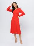 Платье красного цвета длины миди с длинными рукавами