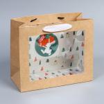 Пакет крафтовый с пластиковым окном «Rabbit», 24 х 20 х 11см, Новый год