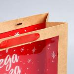 Пакет крафтовый с пластиковым окном «Подарок от Деда Мороза», 31 х 26 х 11 см, Новый год