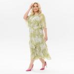 Платье с воланами по юбке из шифона, мятное, принт "лилии"