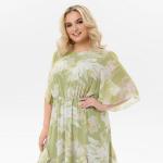 Платье с воланами по юбке из шифона, мятное, принт "лилии"