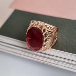 Кольцо уценка коллекция Дубай покрытие позолота вставка крупный красный камень