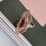 Кольцо уценка коллекция Дубай покрытие позолота вставка фианиты и красный камень