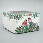 Коробка для капкейков складная с двусторонним нанесением «Снегири», 16 х 16 х 10 см, Новый год