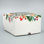 Коробка для капкейков складная с двусторонним нанесением «Венок», 16 х 16 х 10 см, Новый год